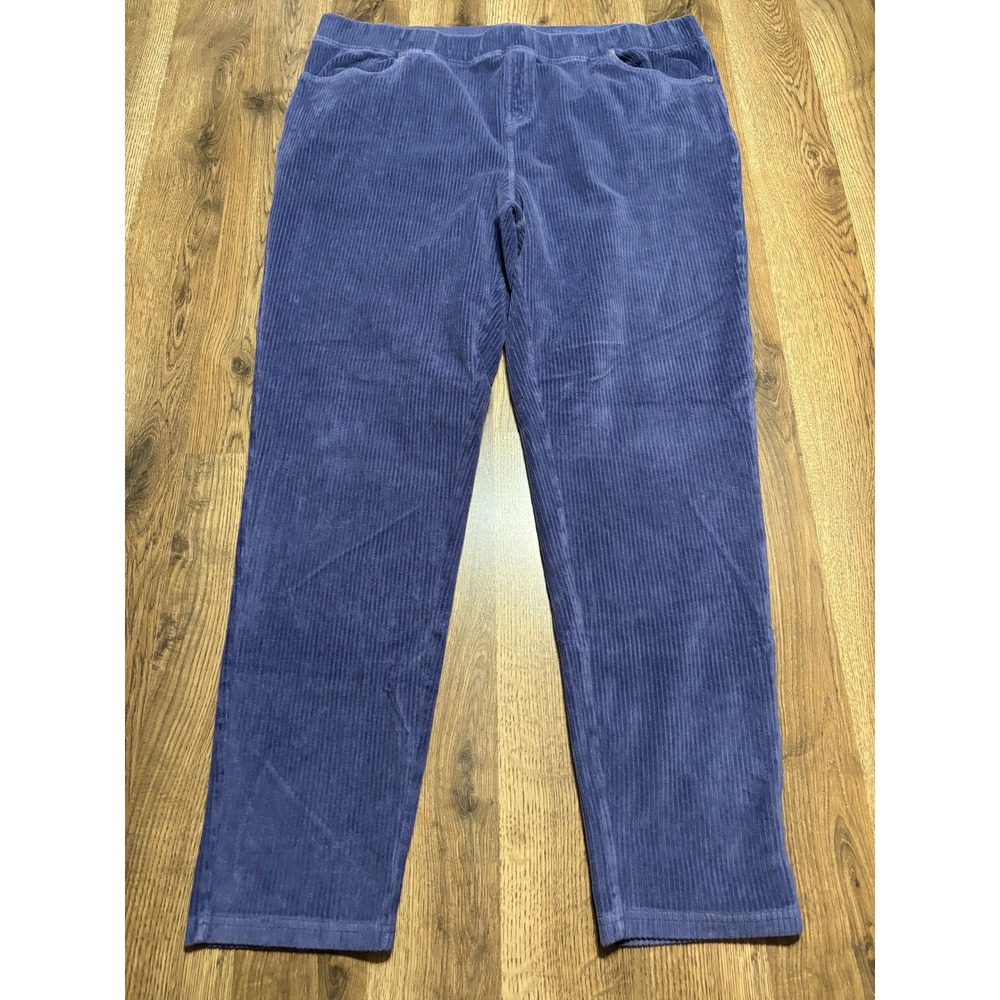 Quacker Factory Jeans Women Size XLT Blue Corduroy Straight Leg Elastic Waist